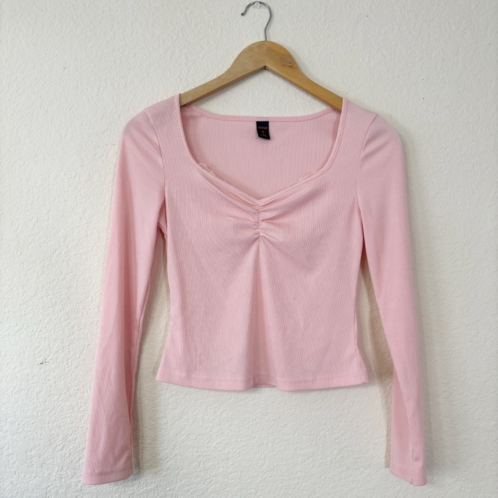 Pink long sleeve ribbed top Size S